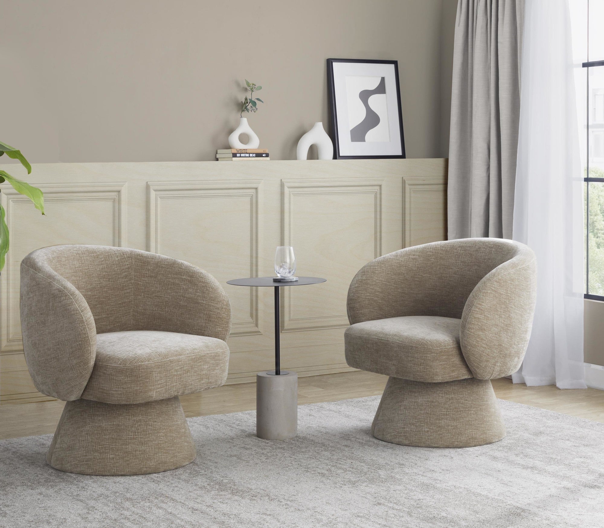Fran Swivel Accent Chair - Light Brown Fabric