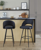 Renee Upholstered 30" Fixed-Height Barstool - Set of 2 - Black Metal, Black PU