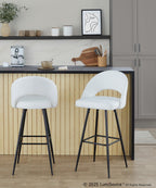 Renee Upholstered 30" Fixed-Height Barstool - Set of 2 - Black Metal, White PU
