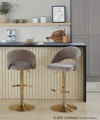 Renee Adjustable Barstool - Set of 2 - Gold Metal, Dark Grey Fabric