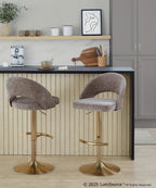 Renee Adjustable Barstool - Set of 2 - Gold Metal, Dark Grey Fabric