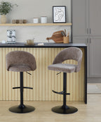 Renee Adjustable Barstool - Set of 2 - Black Metal, Brown Fabric