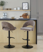 Renee Adjustable Barstool - Set of 2 - Black Metal, Brown Fabric