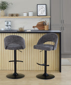 Renee Adjustable Barstool - Set of 2 - Black Metal, Dark Grey Fabric