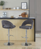 Renee Adjustable Barstool - Set of 2 - Chrome, Dark Grey Fabric