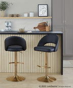 Renee Adjustable Barstool - Set of 2 - Gold Metal, Black PU