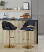 Renee Adjustable Barstool - Set of 2 - Gold Metal, Black PU
