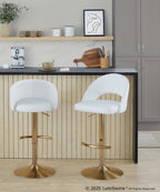Renee Adjustable Barstool - Set of 2 - Gold Metal, White PU