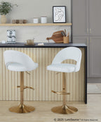 Renee Adjustable Barstool - Set of 2 - Gold Metal, White PU