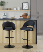 Renee Adjustable Barstool - Set of 2 - Black Metal, Black PU
