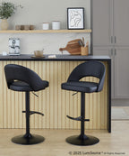 Renee Adjustable Barstool - Set of 2 - Black Metal, Black PU