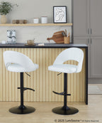 Renee Adjustable Barstool - Set of 2 - Black Metal, White PU