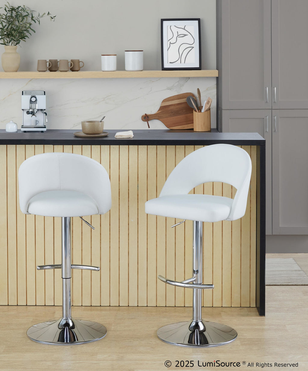 Renee Adjustable Barstool - Set of 2 - Chrome, White PU