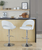Renee Adjustable Barstool - Set of 2 - Chrome, White PU
