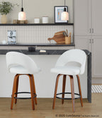 Renee Upholstered 26" Fixed-Height Counter Stool - Set of 2 - Walnut Wood, White PU, Black Metal