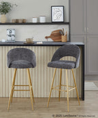Renee Upholstered 30" Fixed-Height Barstool - Set of 2 - Gold Metal, Dark Grey Fabric
