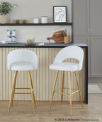 Renee Upholstered 30" Fixed-Height Barstool - Set of 2 - Gold Metal, White PU