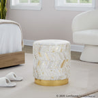 Oro 18" Ottoman - Gold Metal, Ivory Leather, Gold Splatter