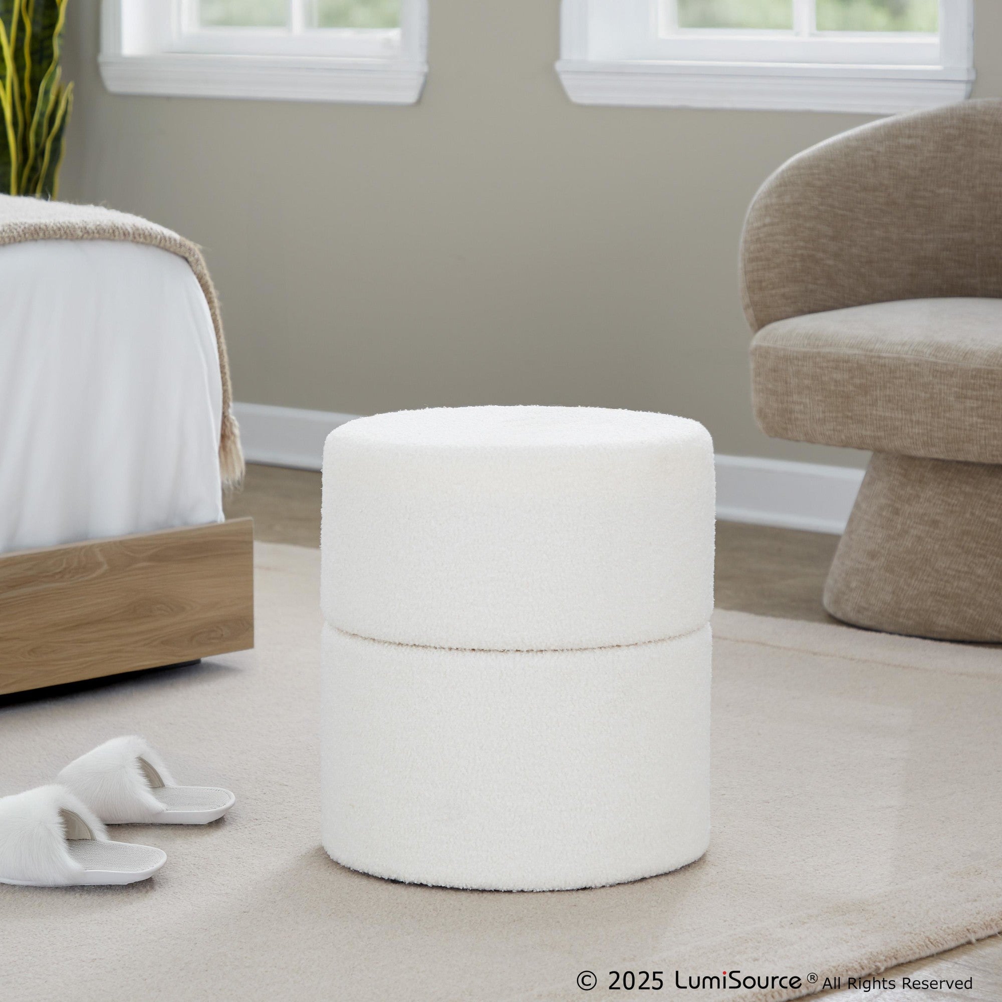 Spin 18" Ottoman - Cream Polyester Fabric