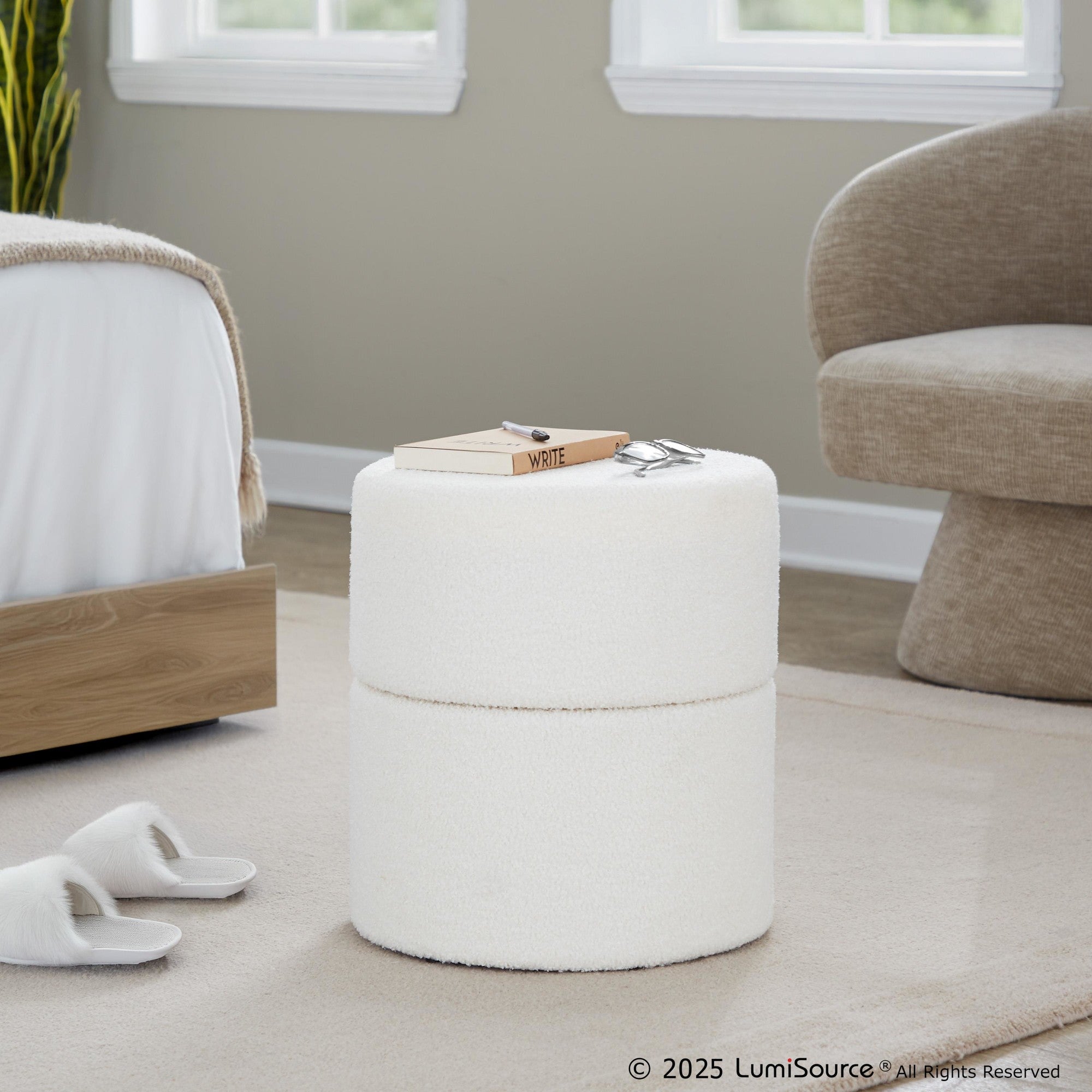 Spin 18" Ottoman - Cream Polyester Fabric