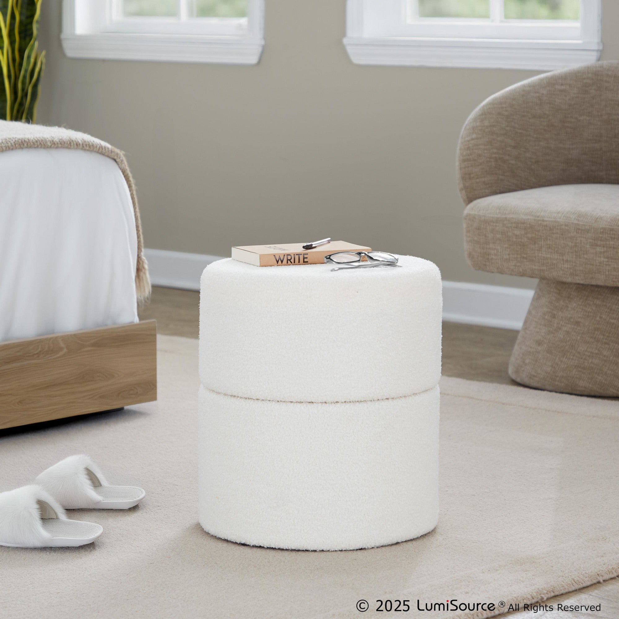 Spin 18" Ottoman - Cream Polyester Fabric