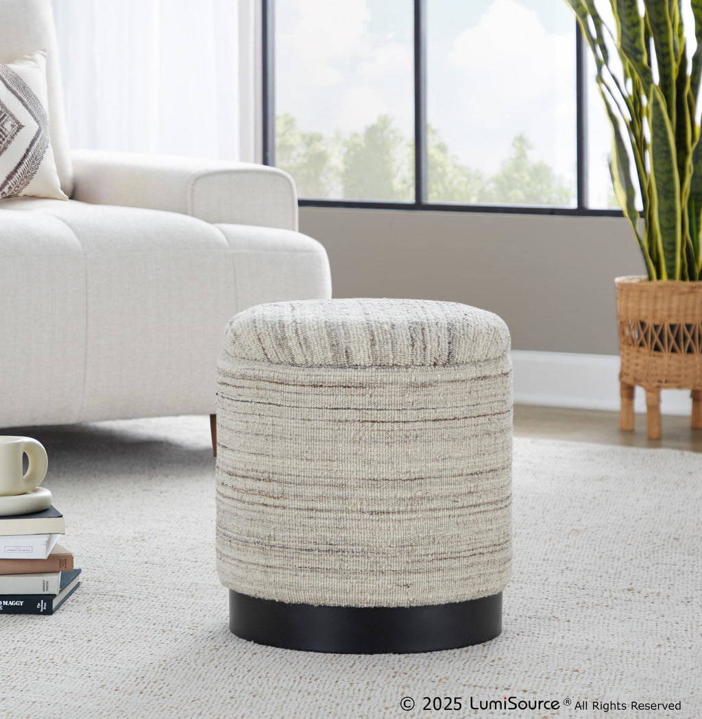 Tahoe 18" Band Ottoman - Black Metal, Cream Wool