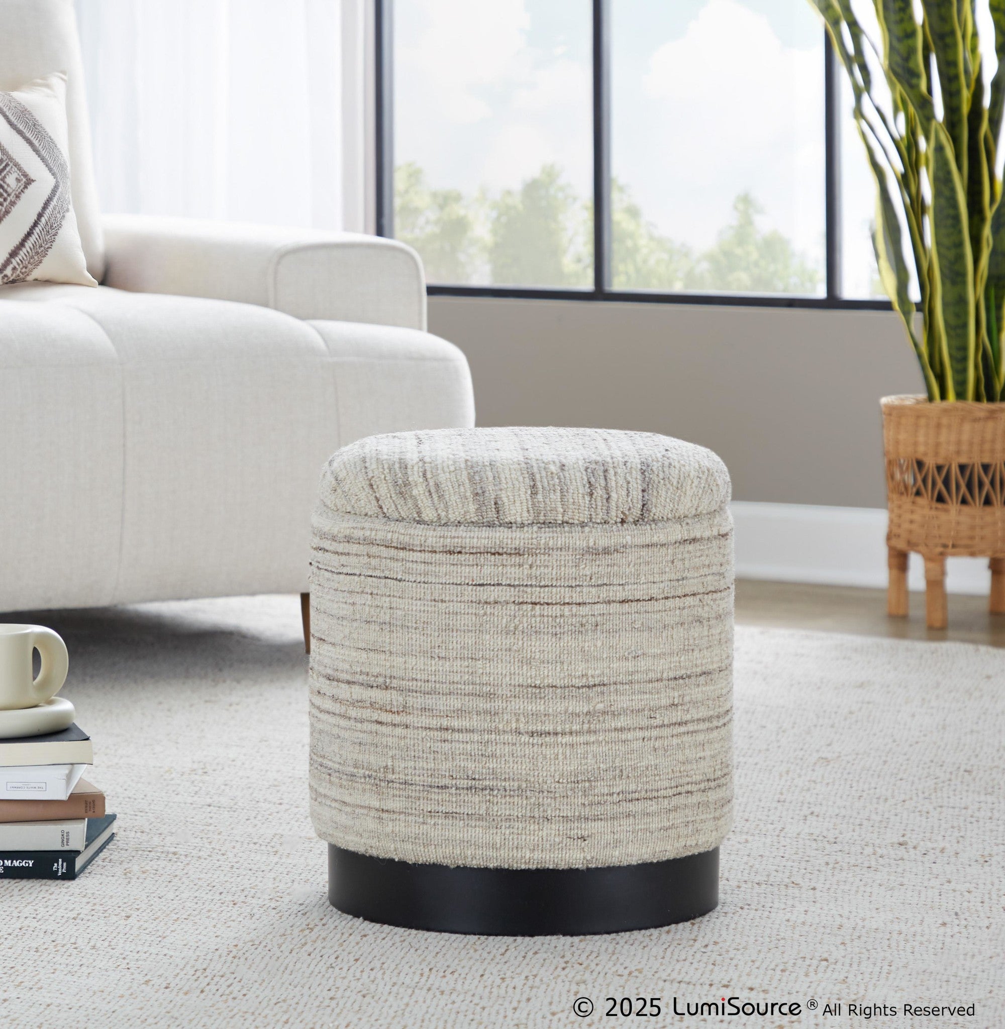 Tahoe 18" Band Ottoman - Black Metal, Cream Wool