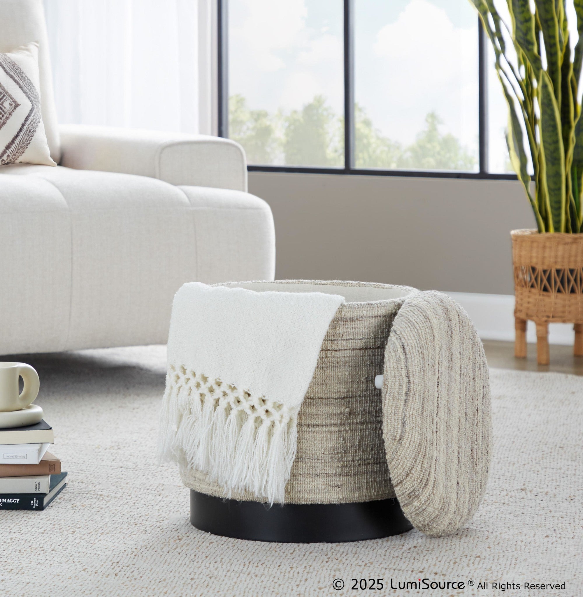 Tahoe 18" Band Ottoman - Black Metal, Cream Wool