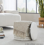 Tahoe 18" Pom Pom Ottoman - Beige Wool