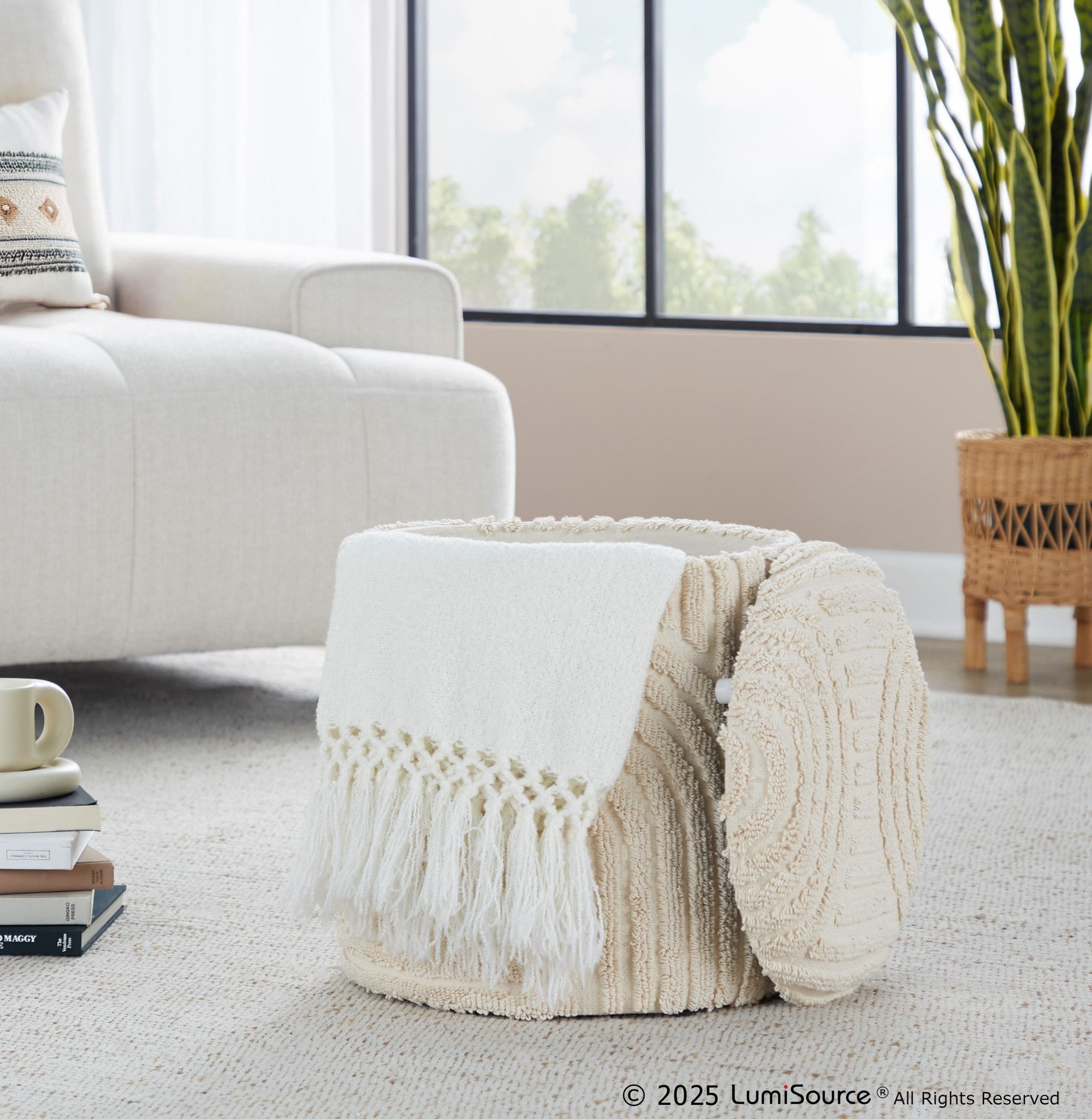 Tahoe 18" Sand Ottoman - Beige Cotton