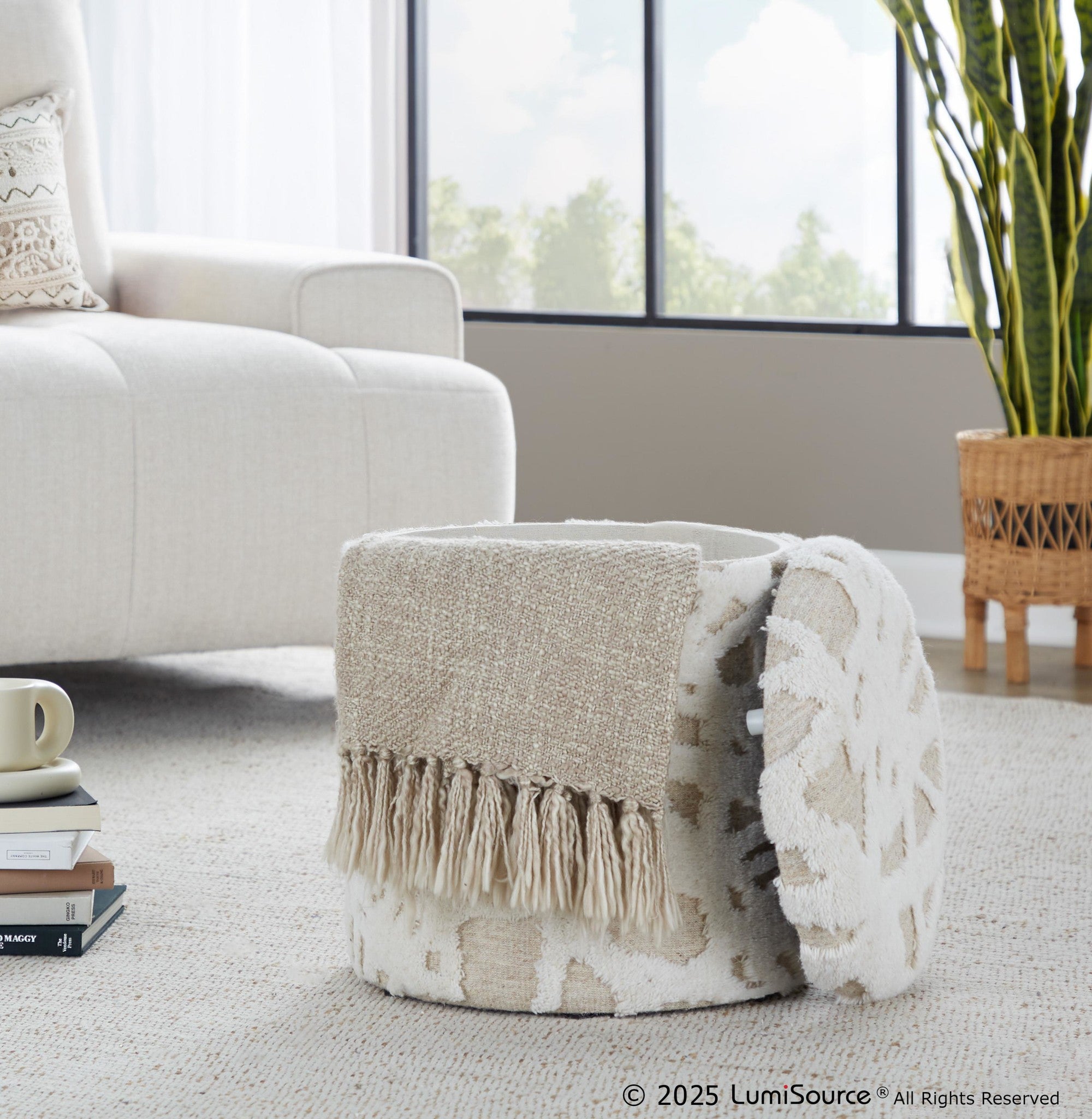 Tahoe 18" Shag Ottoman - Beige Acro Wool