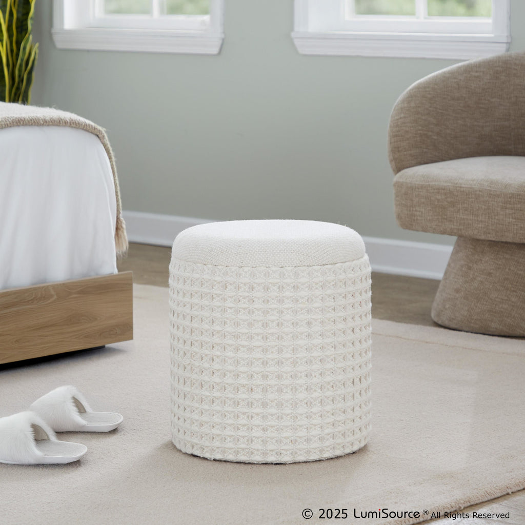 Tahoe 18" Waffle Ottoman - Ivory Wool