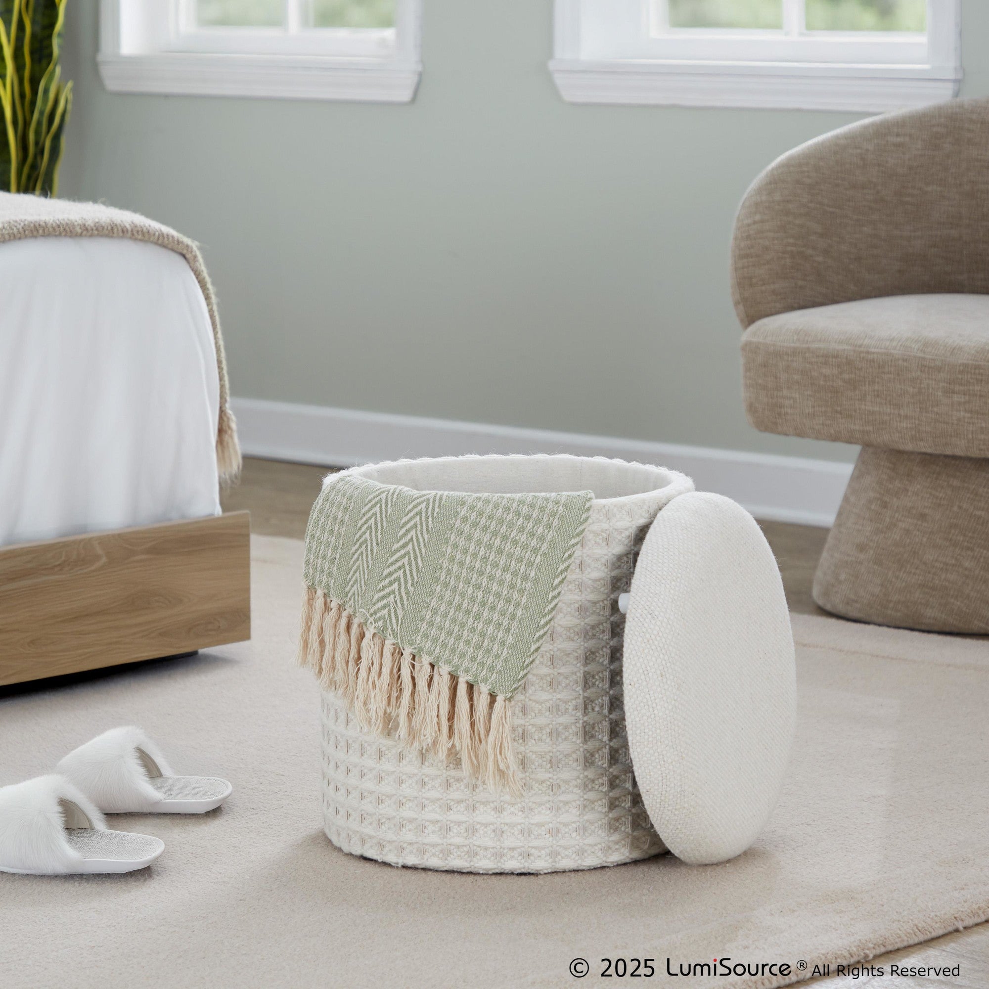 Tahoe 18" Waffle Ottoman - Ivory Wool