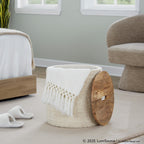 Tahoe 17" Wood Ottoman - Beige Wool, Mango Wood
