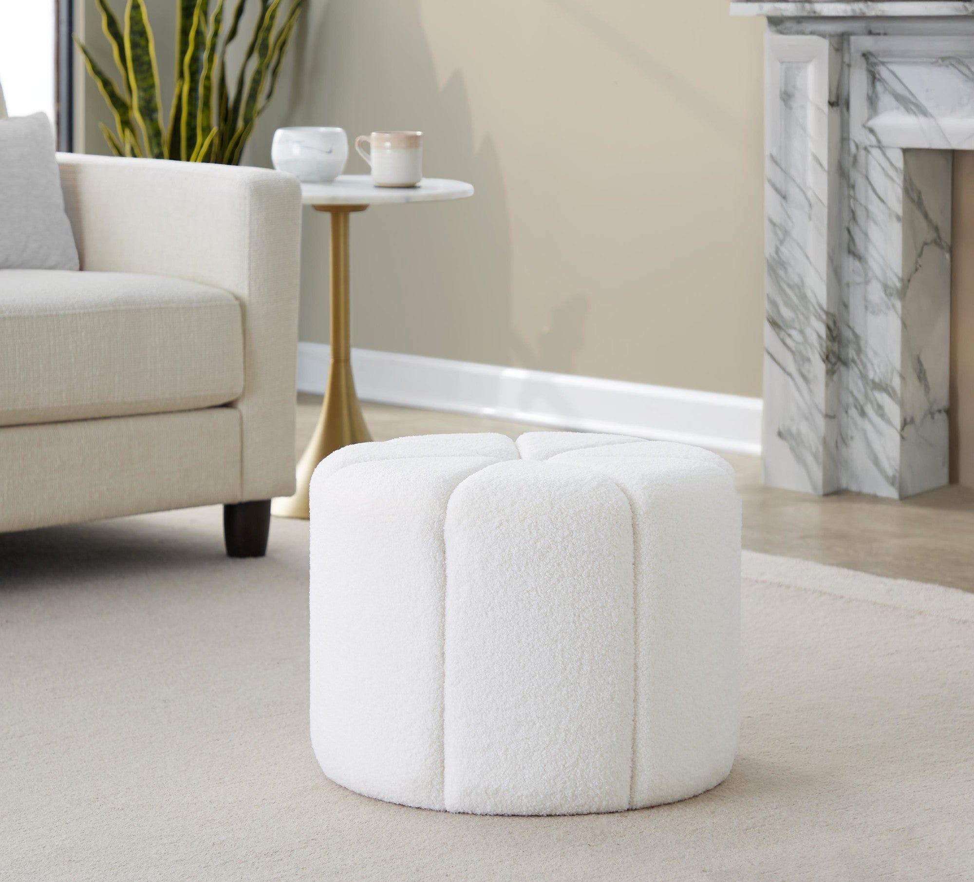 Daisy Ottoman - White Fabric