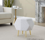 Diamond Ottoman - Gold Metal, Light Grey Fabric