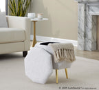 Diamond Ottoman - Gold Metal, Light Grey Fabric