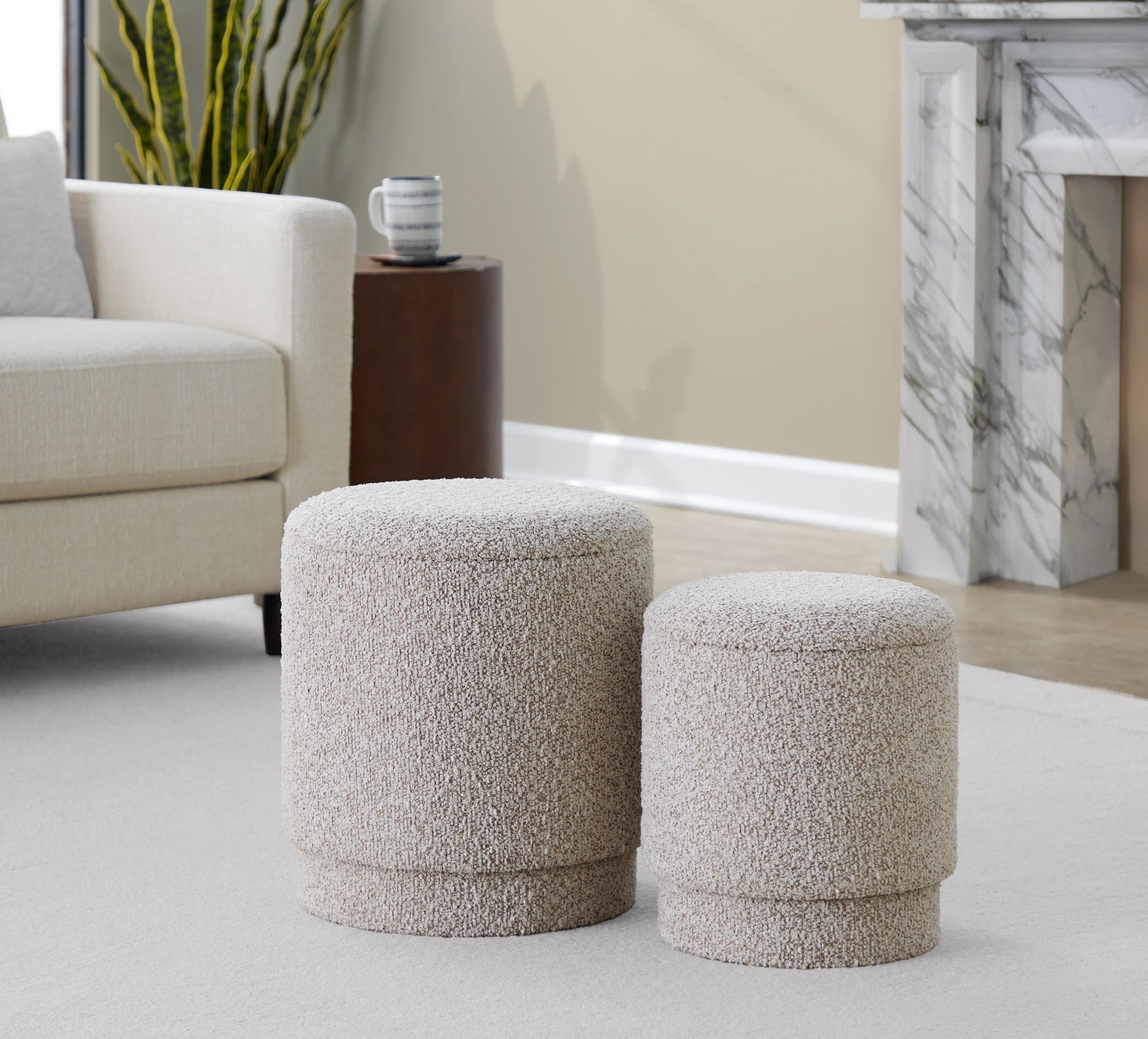 Marla Upholstered Ottoman 2-Piece Set - Light Brown Fabric