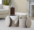 Marla Upholstered Ottoman 2-Piece Set - Light Brown Fabric