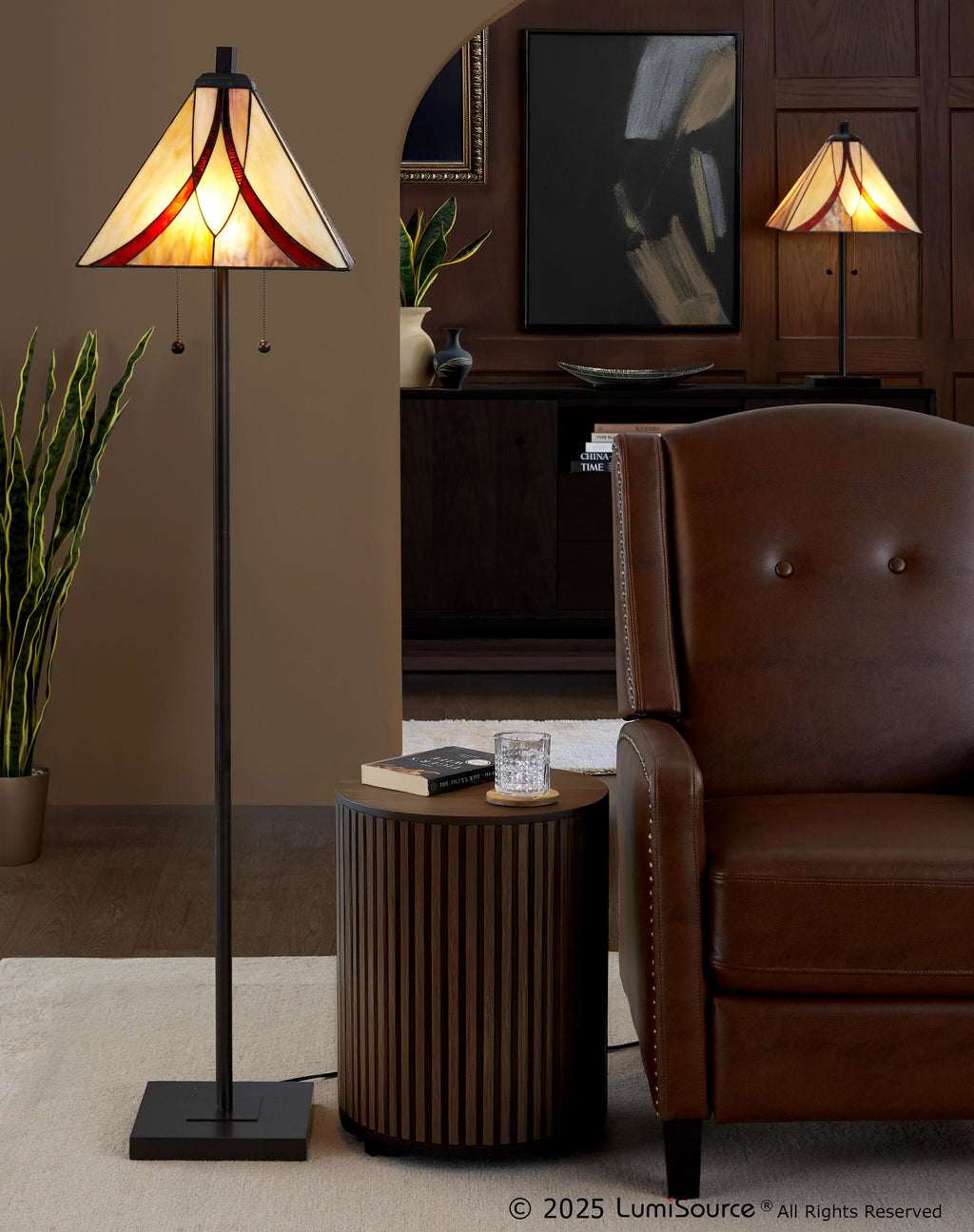 Ren 63" Floor Lamp - Oil Rubbed Bronze Metal, Cream Glass, Brown Glass