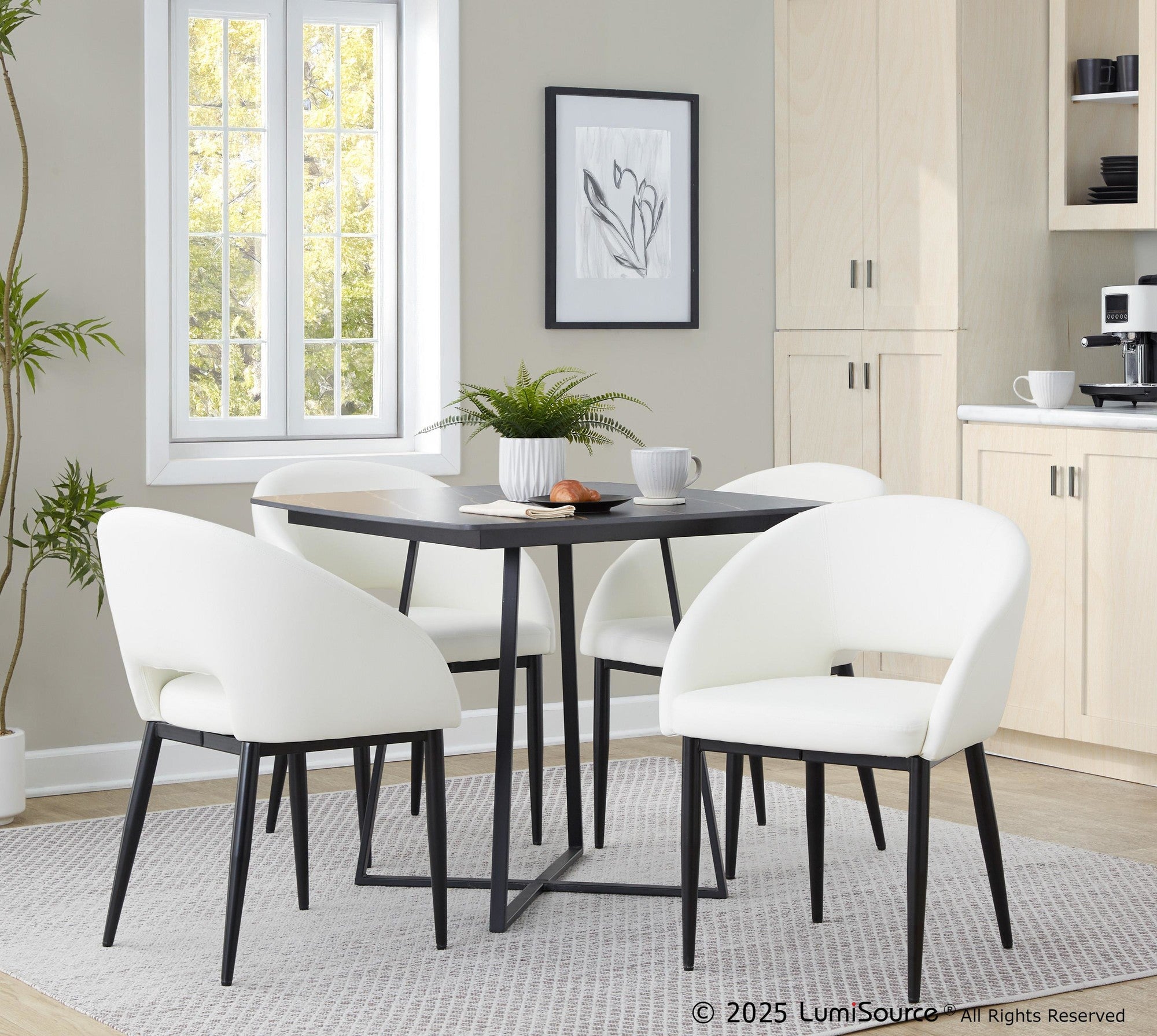 Folia Dinette Table - Black Metal, Black Textured Marble, Black Wood
