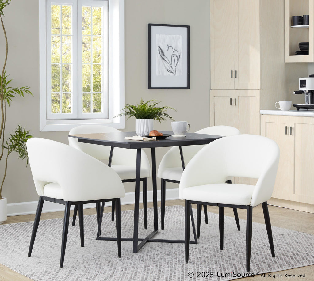Renee Upholstered Chair - Set of 2 - Black Metal, White PU