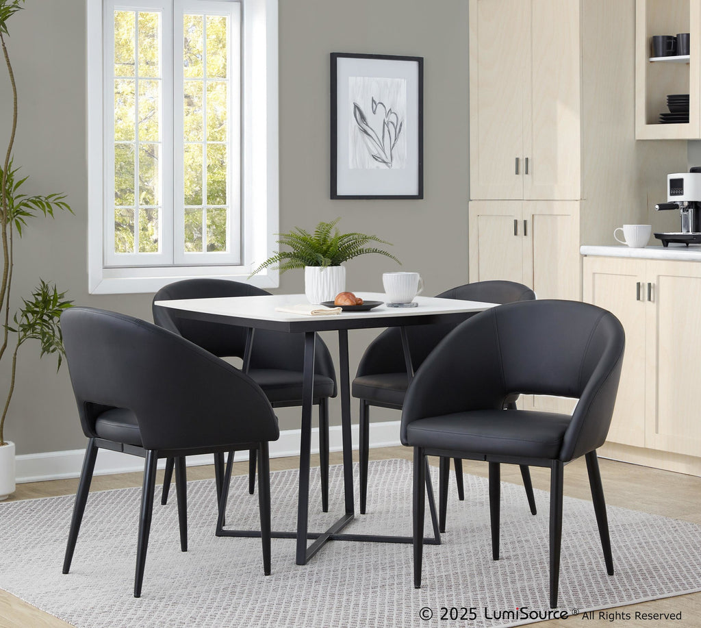 Folia Dinette Table - Black Metal, White Textured Marble, Black Wood