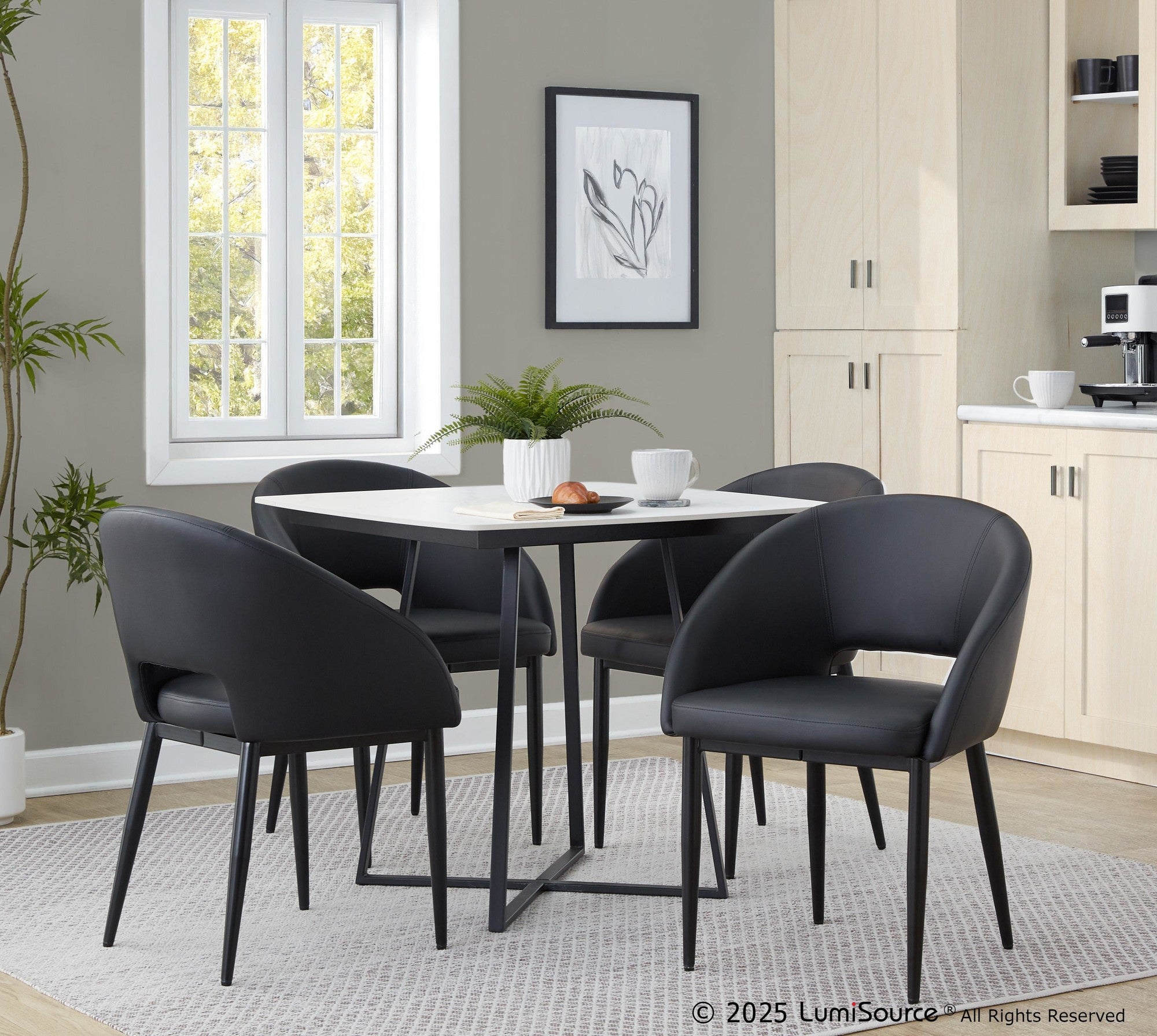 Folia Dinette Table - Black Metal, White Textured Marble, Black Wood