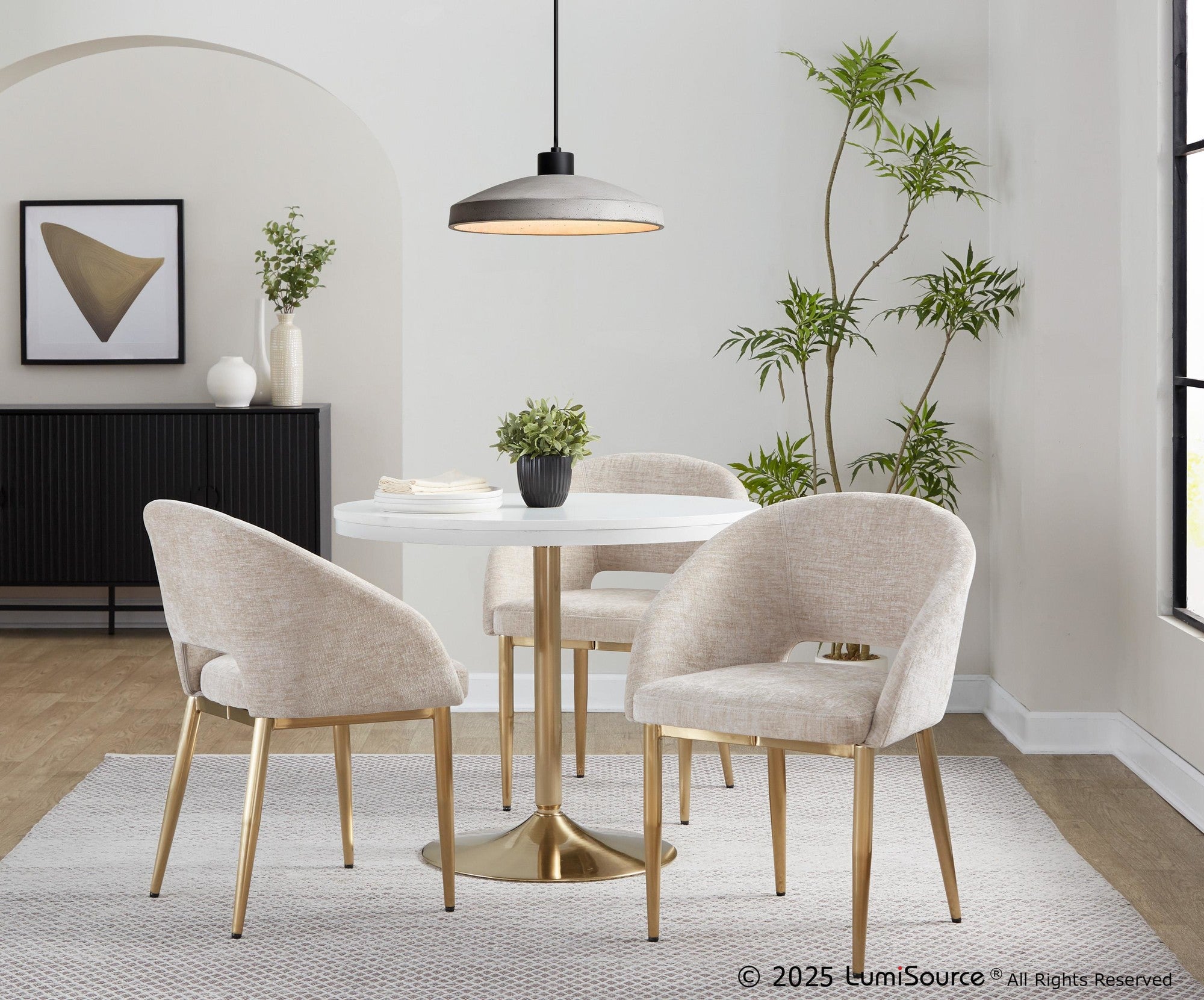Renee Upholstered Chair - Set of 2 - Gold Metal, Light Brown Fabric