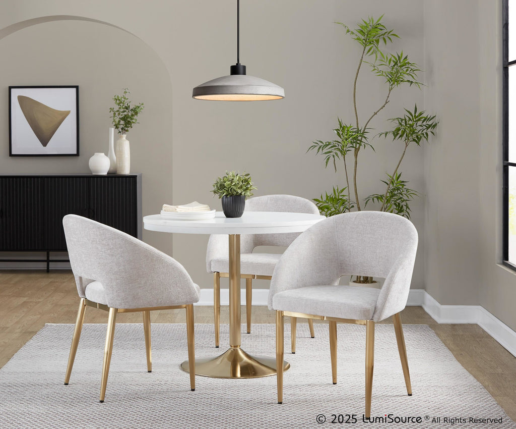 Renee Upholstered Chair - Set of 2 - Gold Metal, Silver Fabric