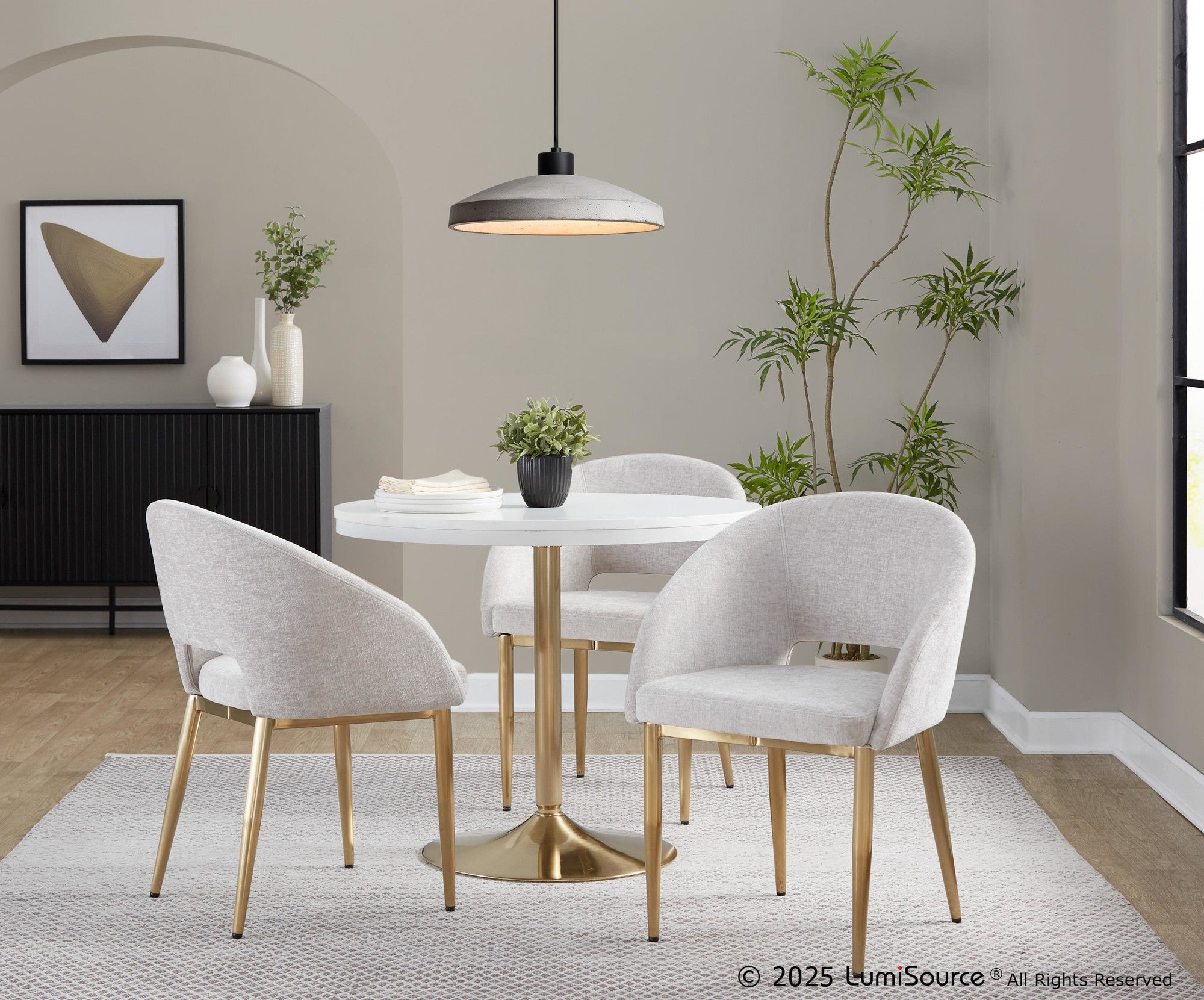 Renee Upholstered Chair - Set of 2 - Gold Metal, Silver Fabric
