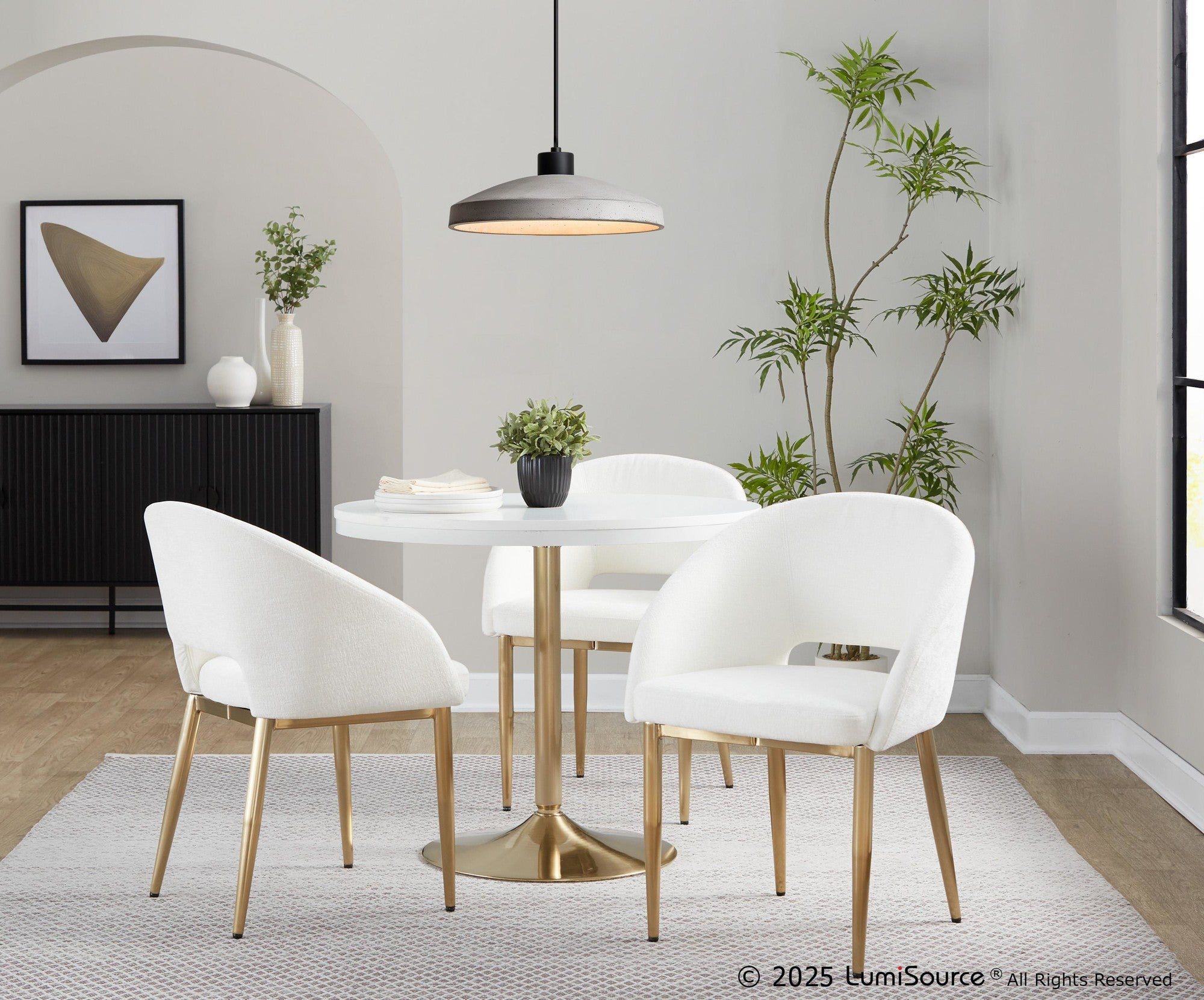Renee Upholstered Chair - Set of 2 - Gold Metal, Off-white Fabric
