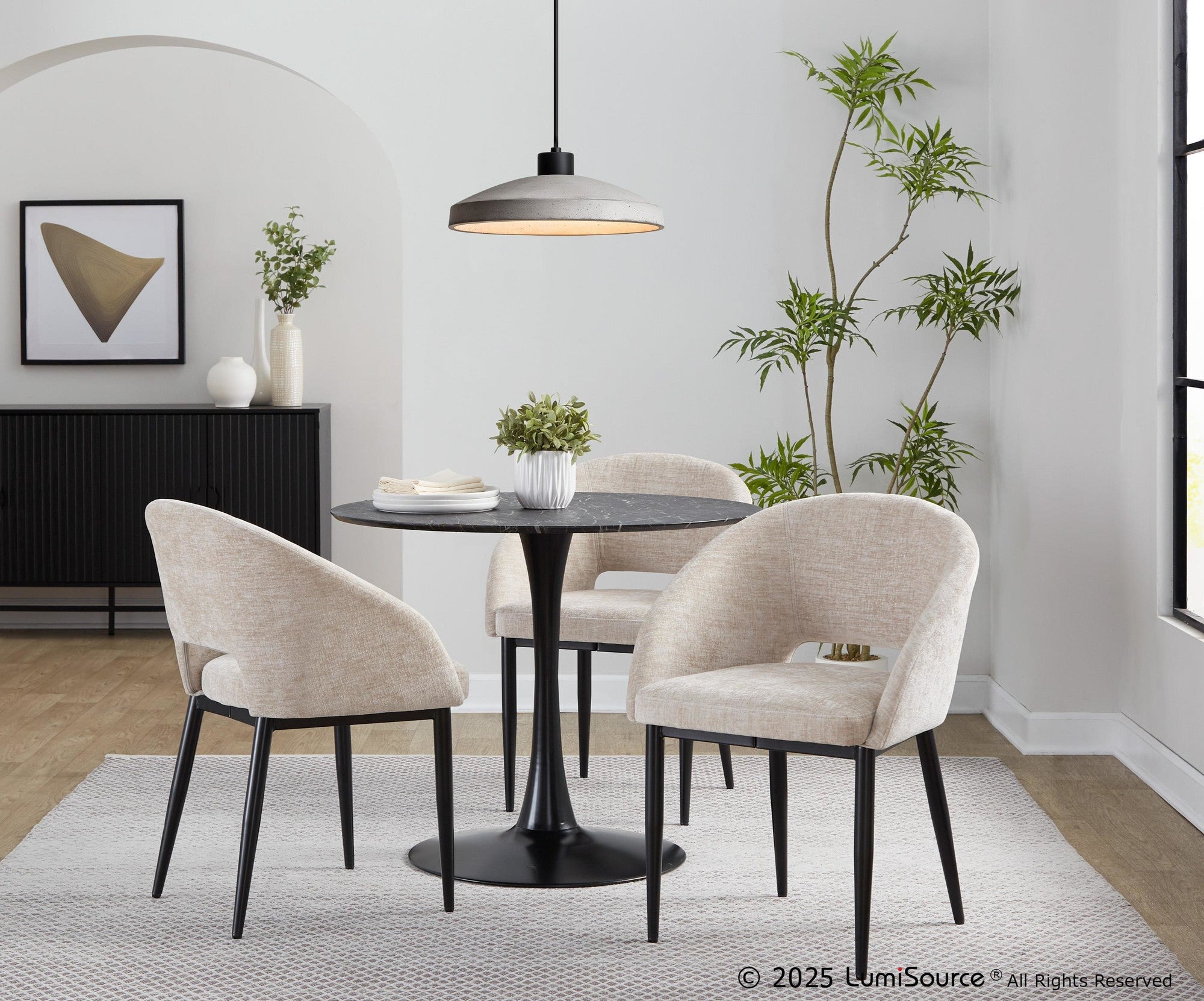 Renee Upholstered Chair - Set of 2 - Black Metal, Light Brown Fabric