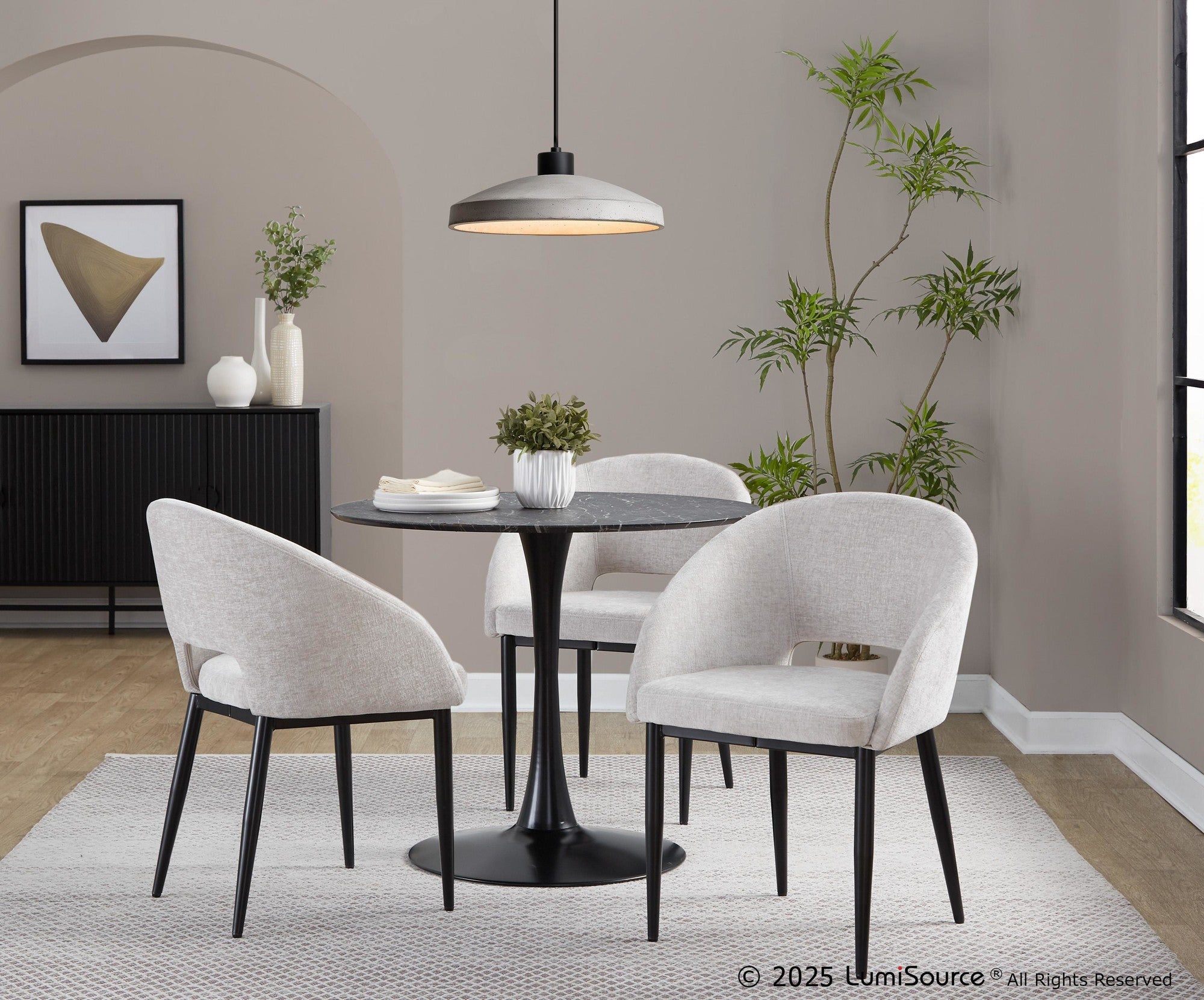Renee Upholstered Chair - Set of 2 - Black Metal, Silver Fabric